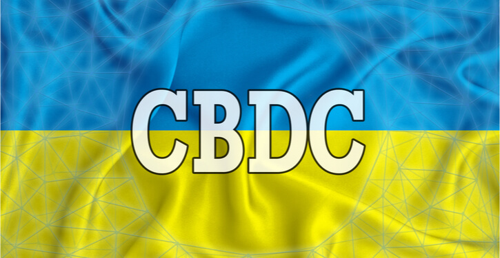 Ukrainische Flagge mit der Aufschrift CBDC