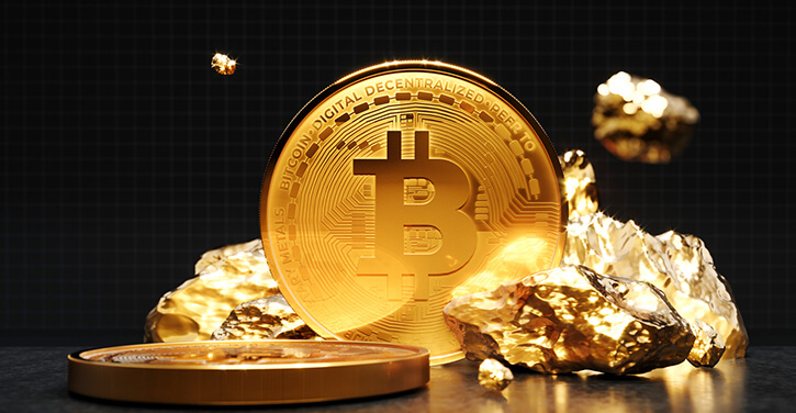 Goldene Bitcoin-Münze mit Gold