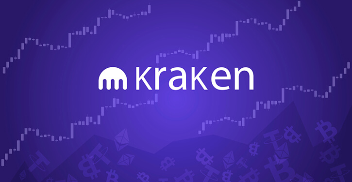 Bild von Kraken-Logo mit Diagrammkerzen im Hintergrund